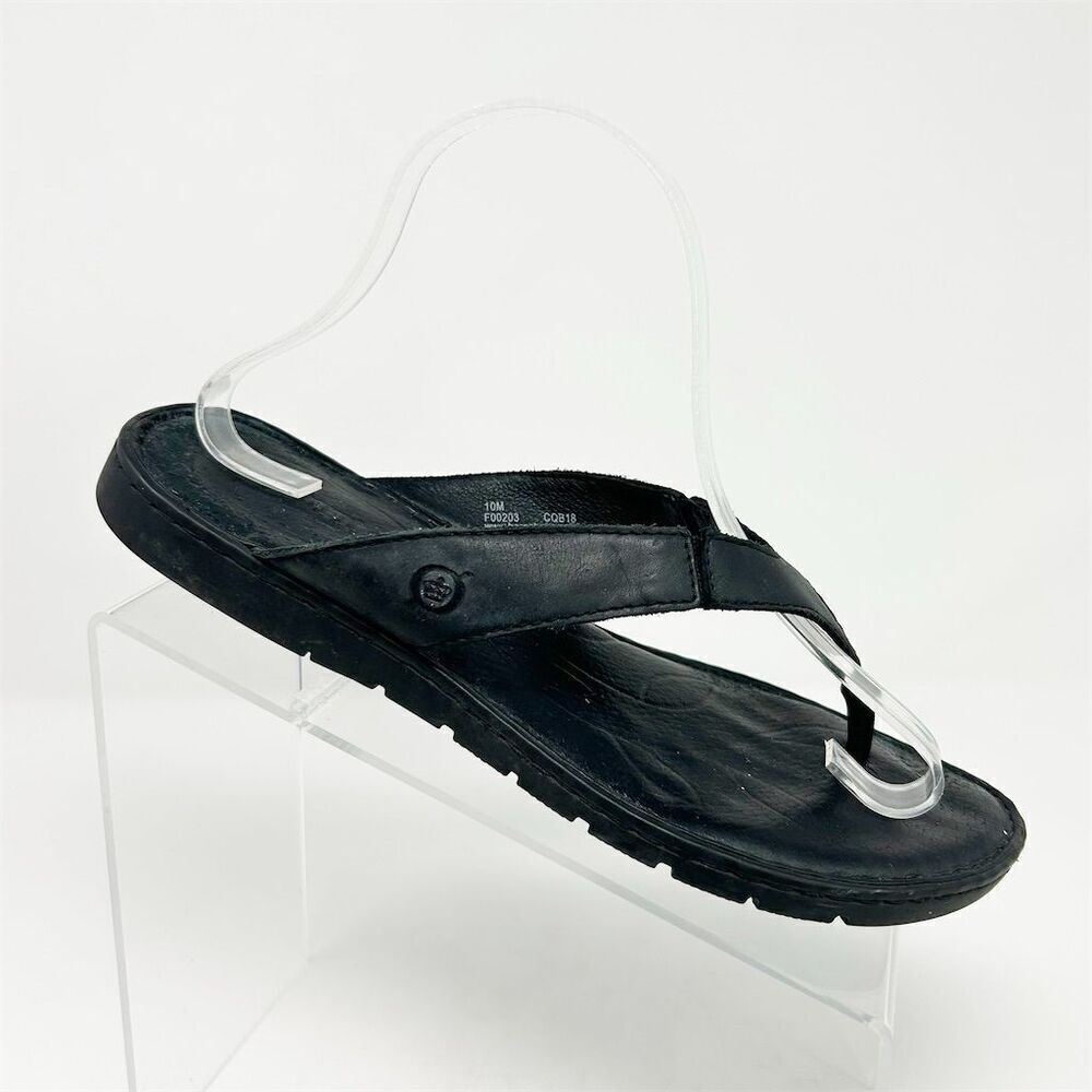 Born Black Leather Slip On Thong Sandals Size 10M Casual Summer Flip Flops